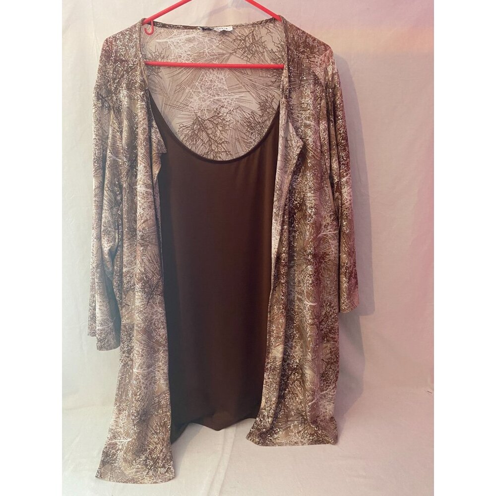 Emily Daniels 2x Blouse Tank Top One Piece 3/4 in Sleeve Browns& Tans